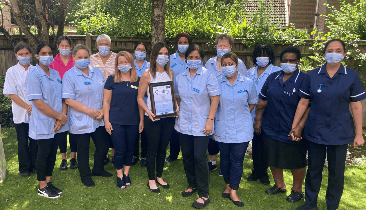 Picture of the Nursing Home Team with GSF award|Gold Standards Framework logo with platinum accreditation 2020-2023|photo of staff at the nursing home with GSF award|photo of staff at the nursing home with GSF award|photo of staff at the nursing home with GSF award|photo of staff at the nursing home with GSF award